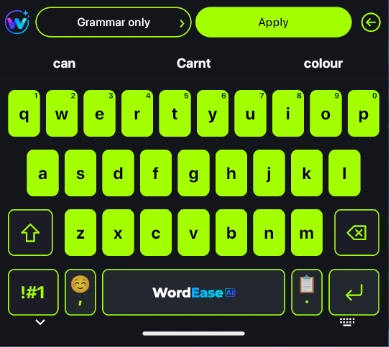 Supplied real RC2 High Visibility keyboard with bright lime keycaps and outlined controls.