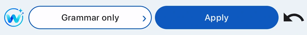 Real WordEase AI bar: W, Grammar only, Apply and the curved Revert arrow.